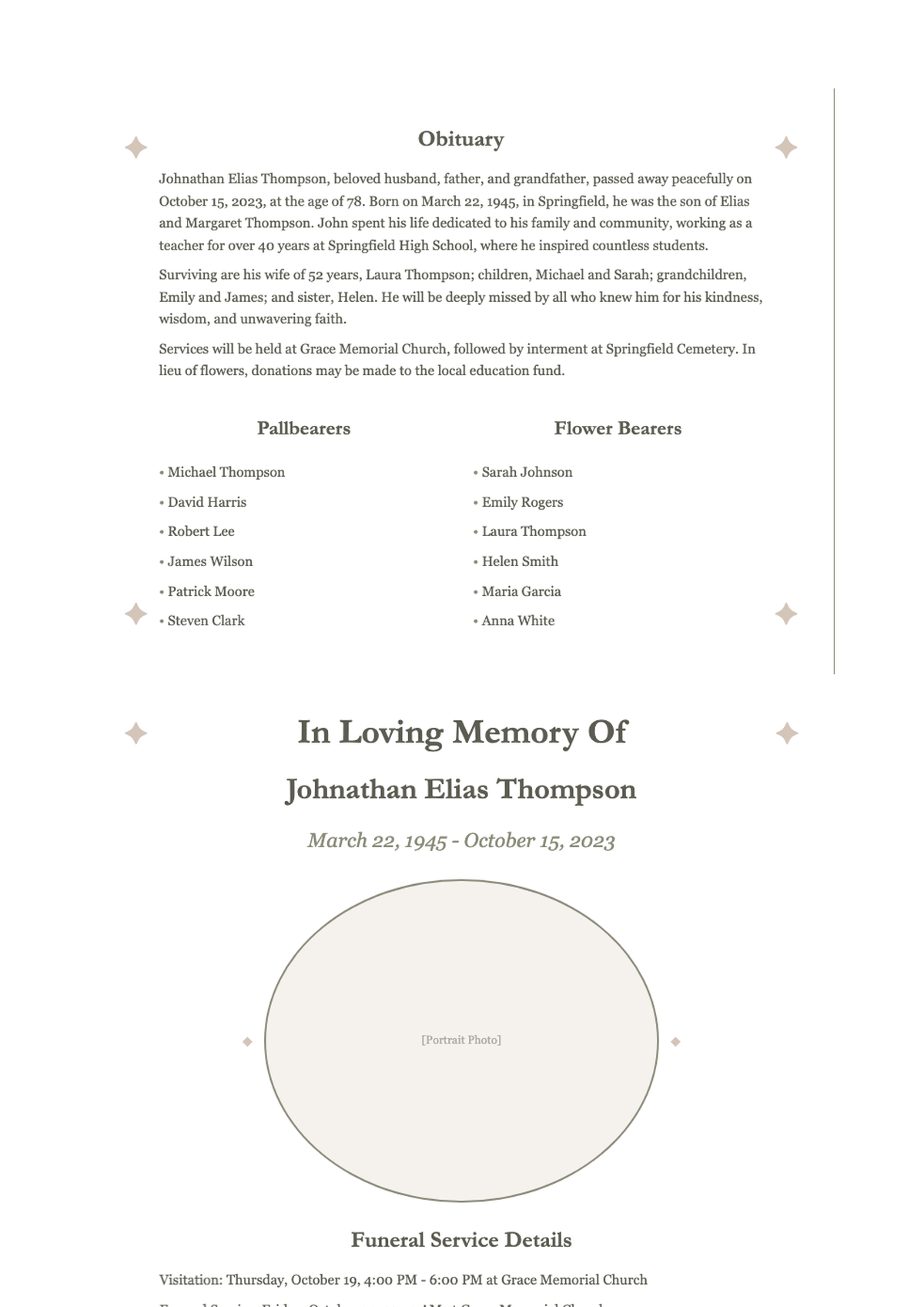 Elegant funeral program with floral borders and obituary details_variant_3
